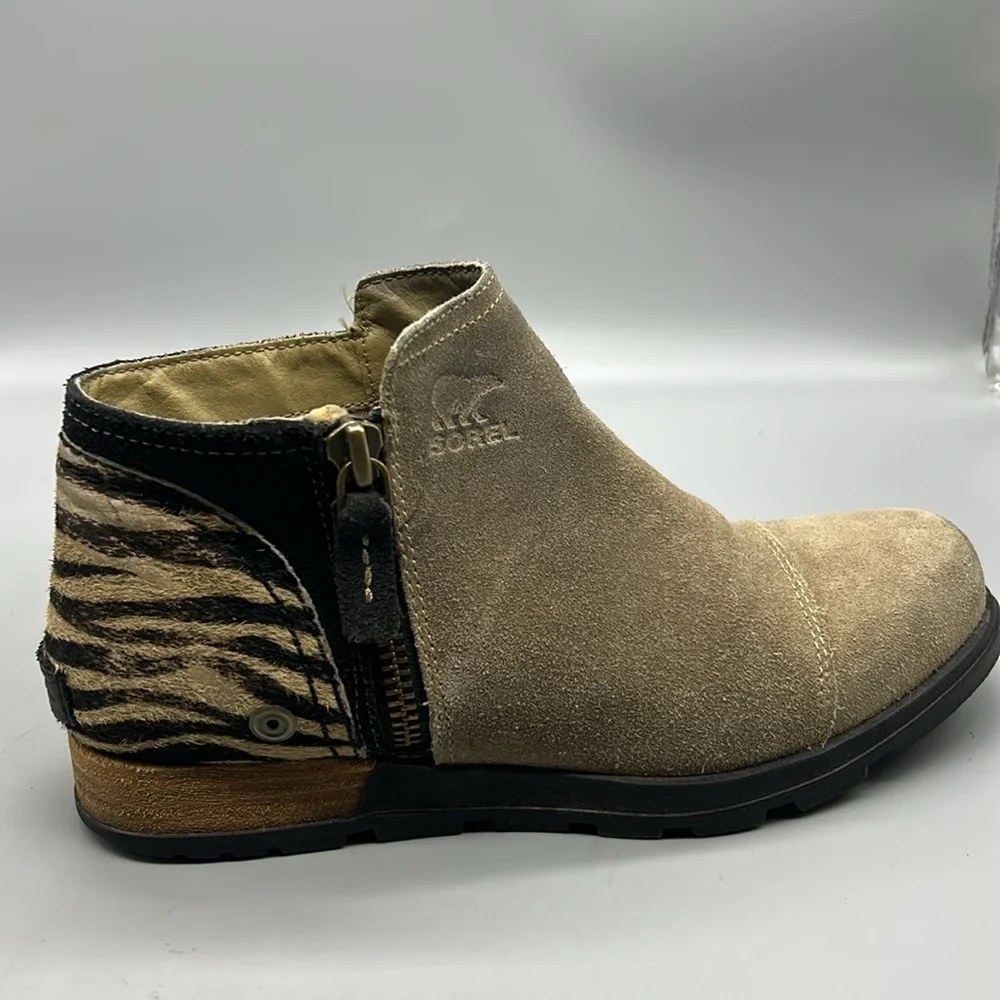 Sorel Major Low Chelsea Ankle Booty Tan Zebra Sz 7